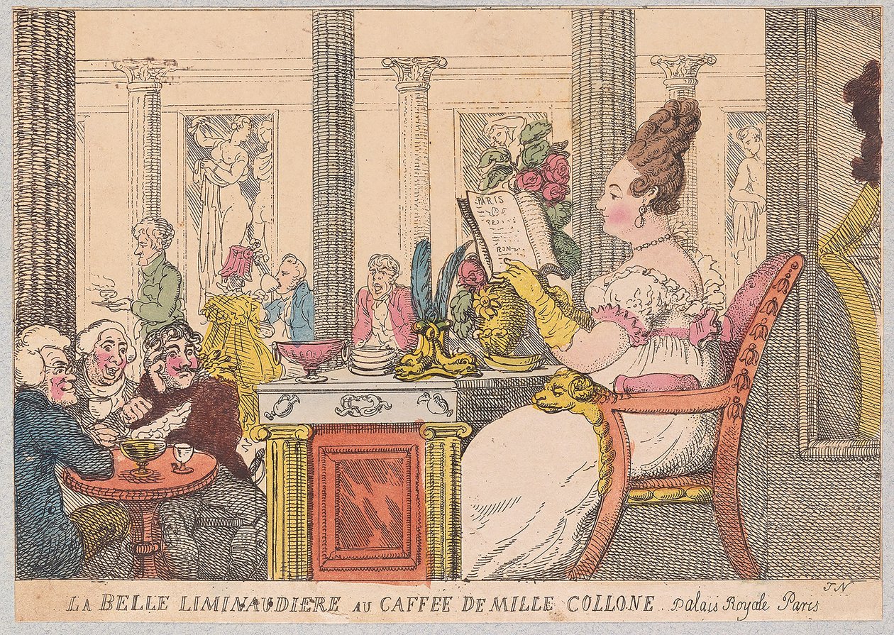 La Belle Liminaudiere at the Café de Mille Colonnes, Palais Royal, Paris by Thomas Rowlandson
