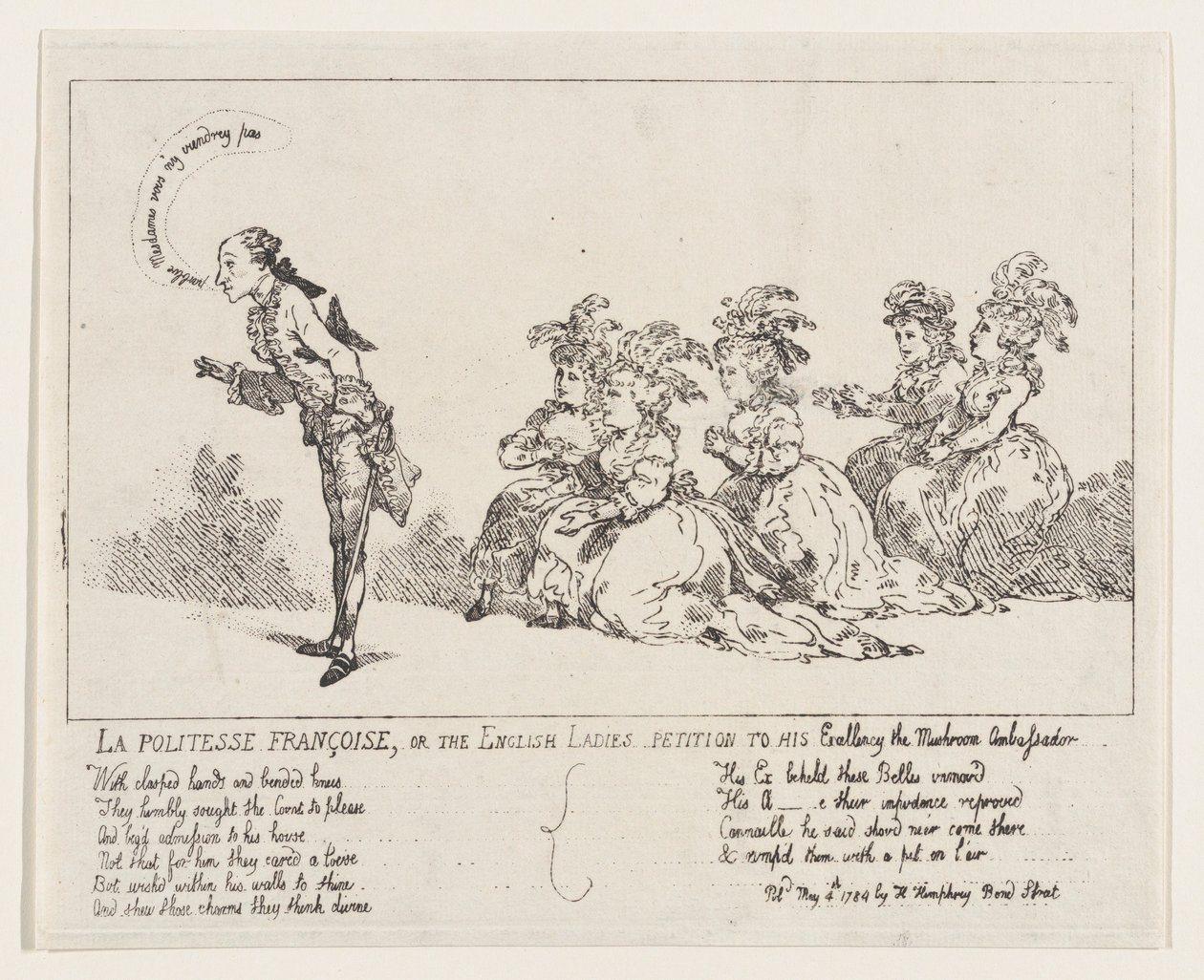 La Politesse Françoise, or The English Ladies Petition to His Excellency the Mushroom by Thomas Rowlandson