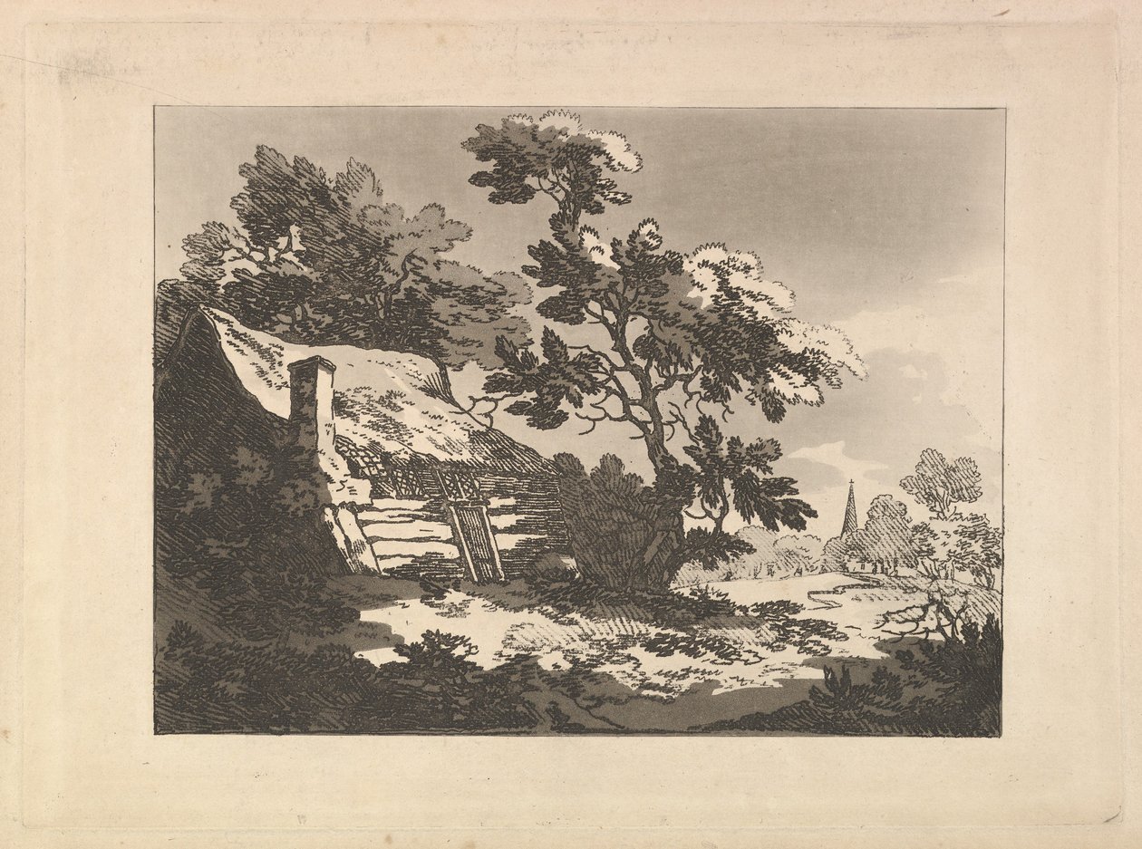 Landscape with Cottage and Distant Church Spire by Thomas Rowlandson
