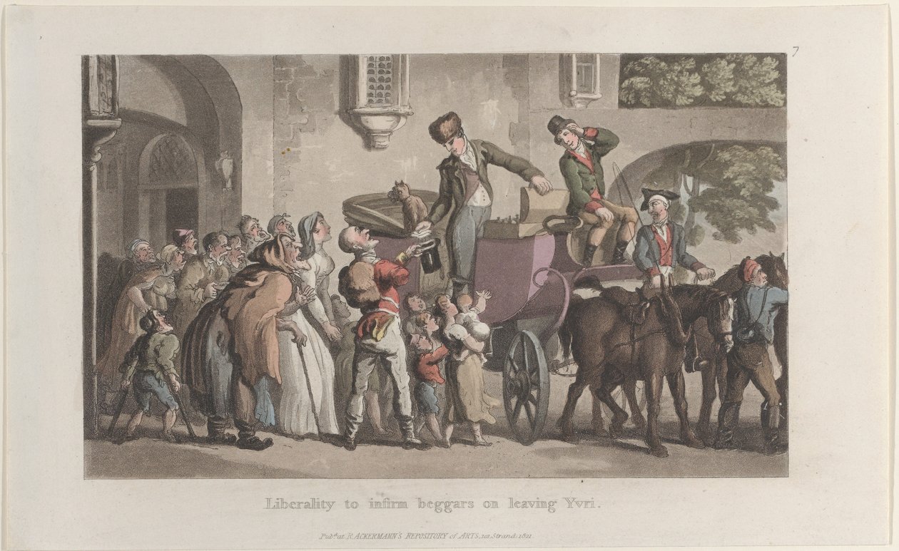 Liberality to infirm beggars on leaving Yrvi, from Journal of Sentimental Travels by Thomas Rowlandson