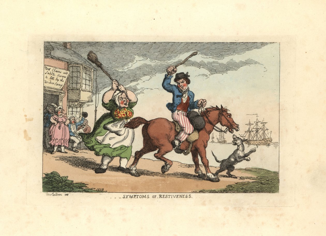 Man Beating a Stubborn Horse with a Cudgel, While the Owner Watches by Thomas Rowlandson