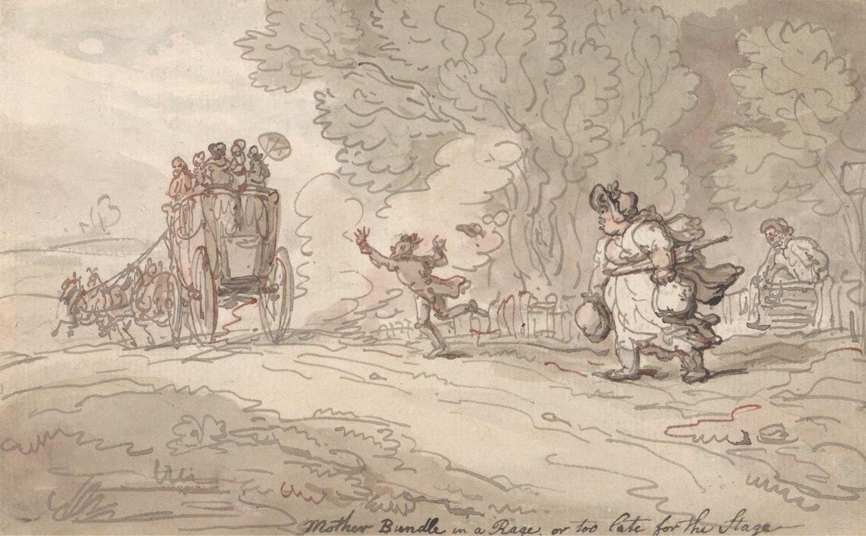 Mother Bundle in a Rage or Too Late for the Stage by Thomas Rowlandson