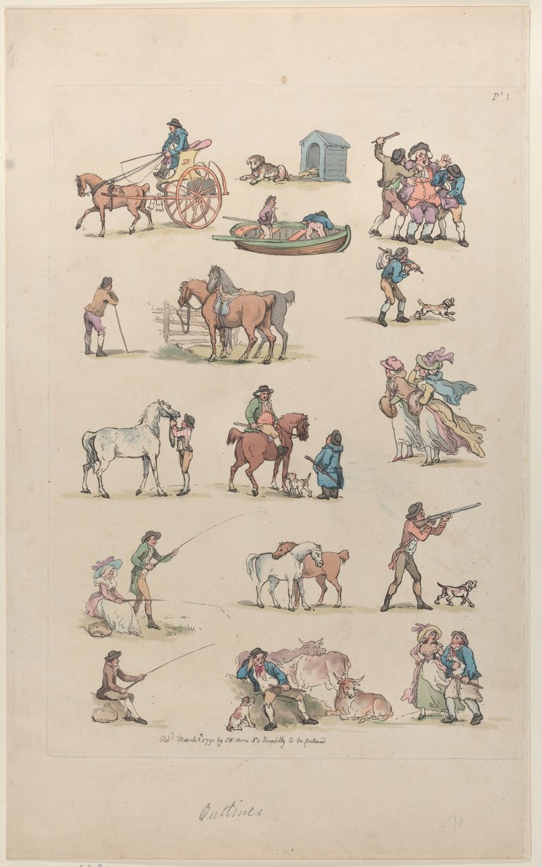 Plate 1, Outlines of Figures, Landscapes and Cattle for the Use of Learners, March 8, 1790 by Thomas Rowlandson