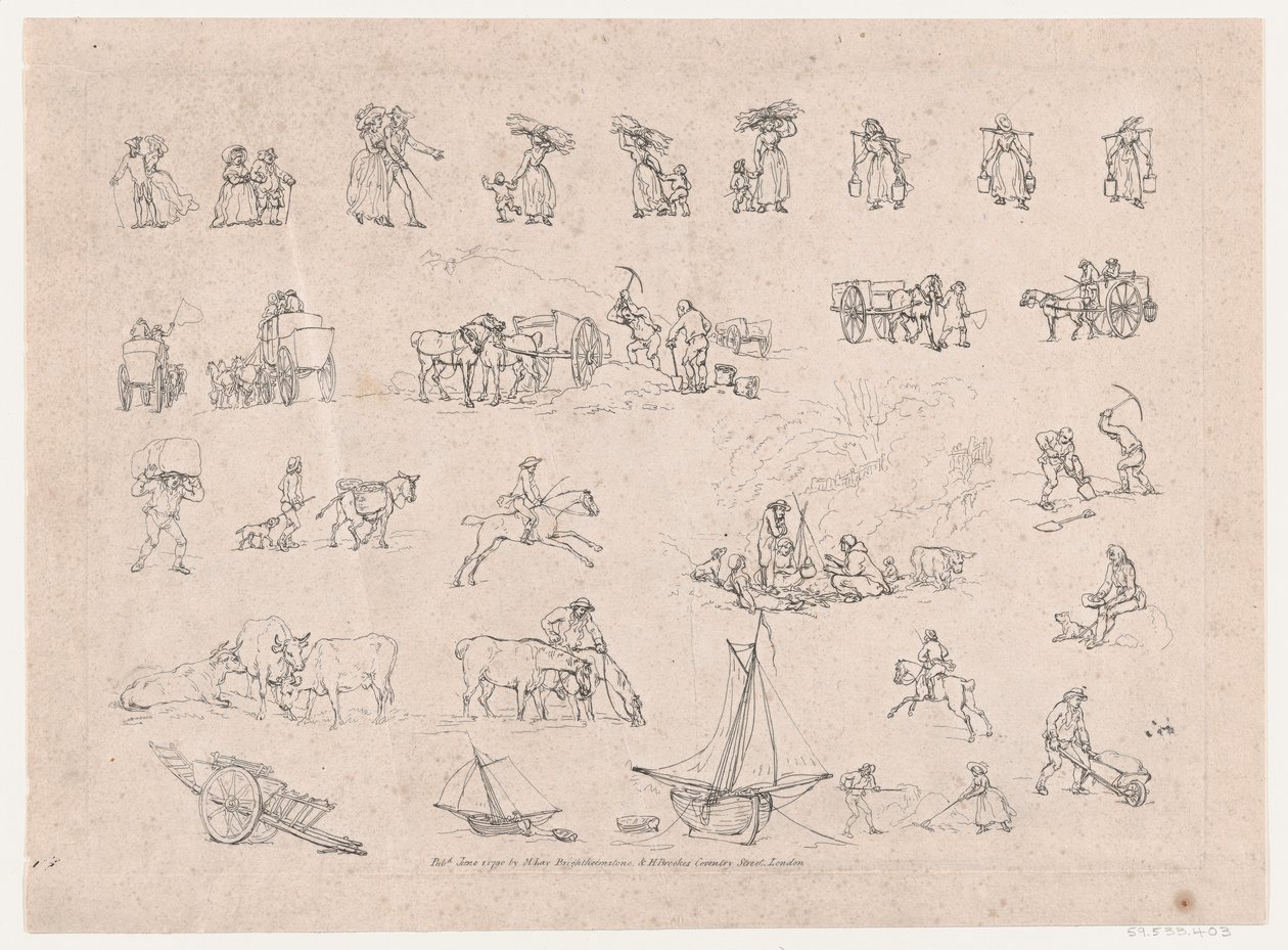 Plate 2, Outlines of Figures, Landscapes and Cattle for the Use of Learners, June 1, 1790 by Thomas Rowlandson