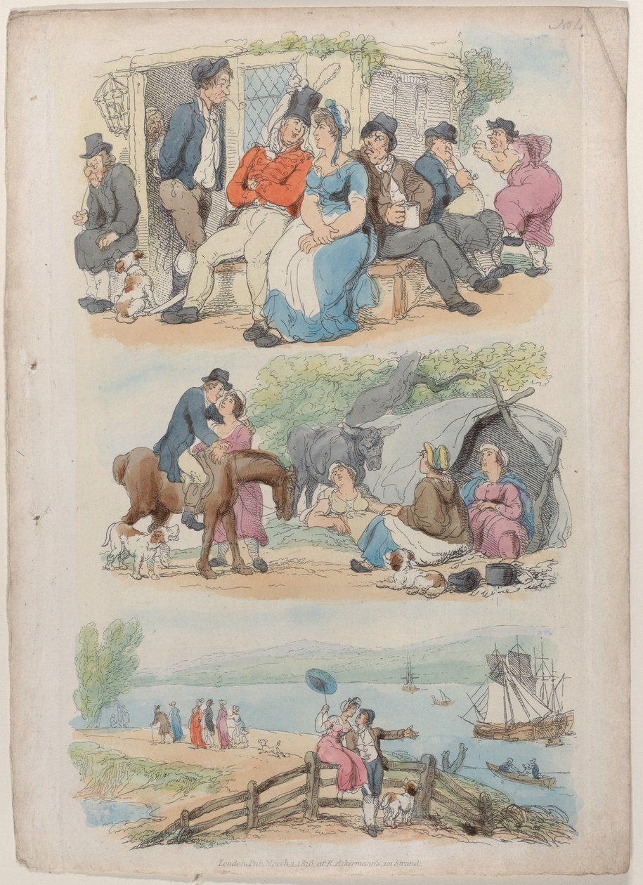 Plate 4: Recruiting, from World in Miniature, 1816 by Thomas Rowlandson
