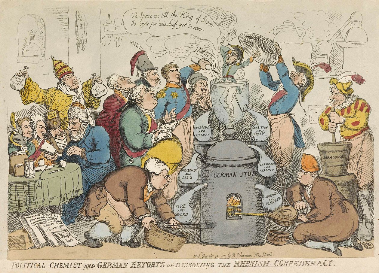 Political chemist and German retorts or dissolving the Rhenish confederacy, pub. 1813 by Thomas Rowlandson
