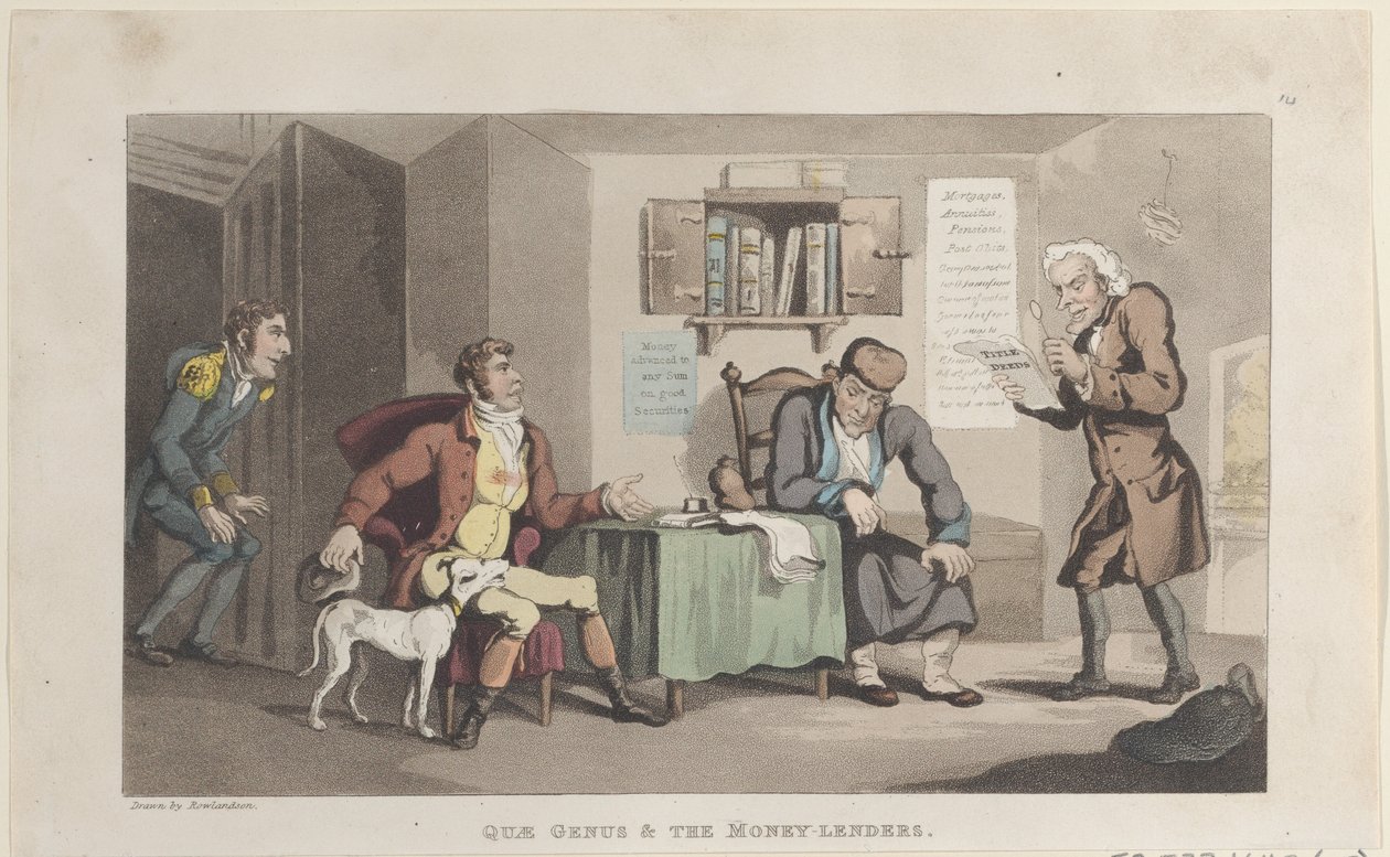 Quae Genus & The Money Lenders, from The History of Johnny Quae Genus, The L..., September 1, 1821 by Thomas Rowlandson