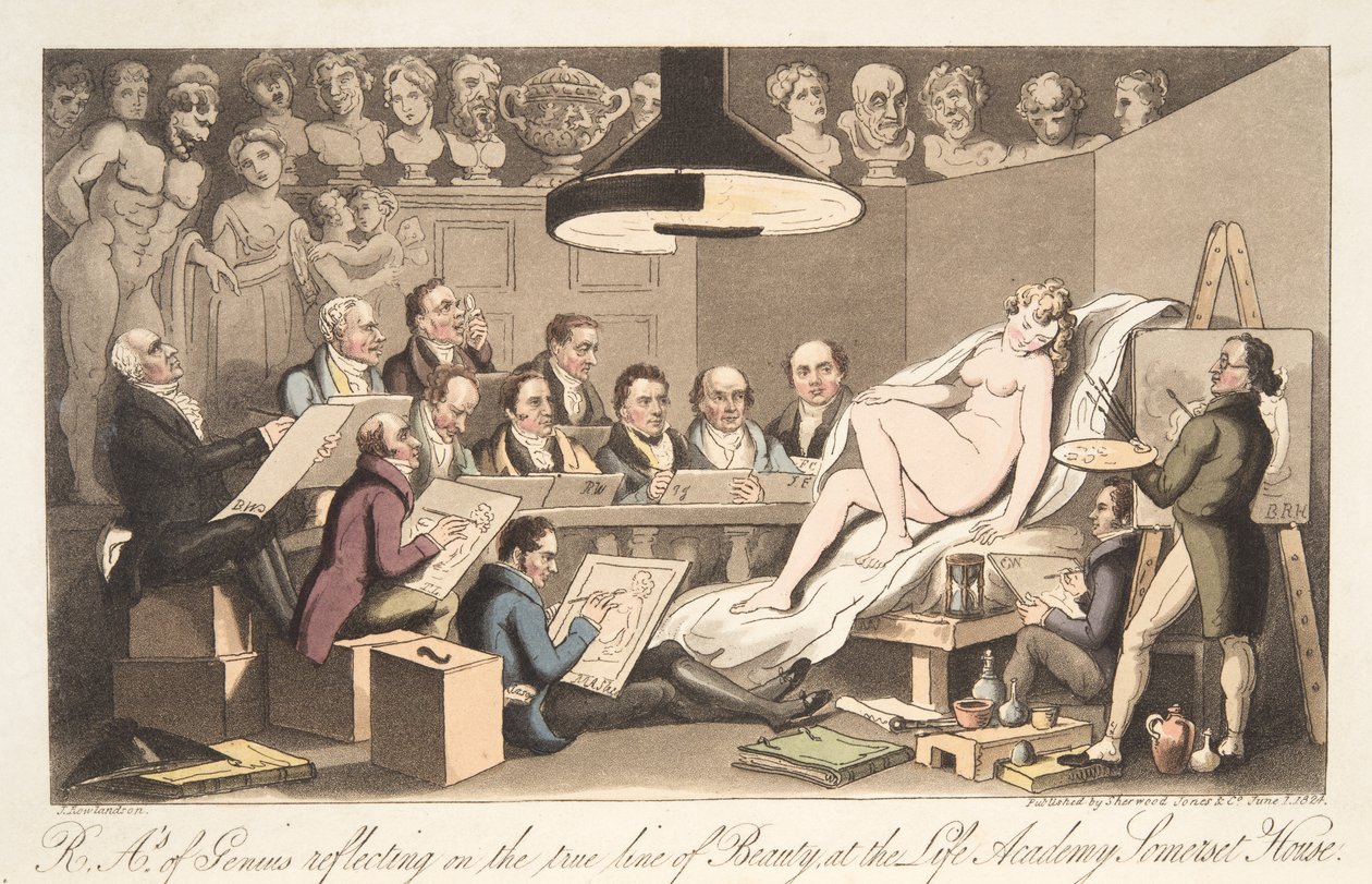 Rays of Genius Reflecting on the True Line of Beauty at the Life Academy, Somerset House, from The English Spy by Thomas Rowlandson
