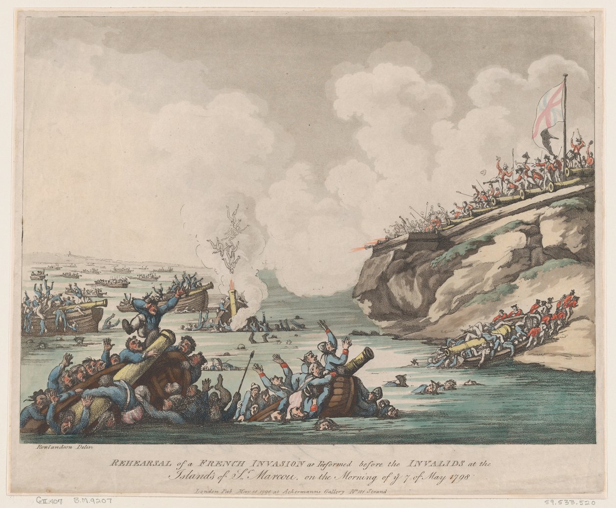 Rehearsal of a French Invasion as Performed before the Invalids at the Islands of ..., May 18, 1798 by Thomas Rowlandson