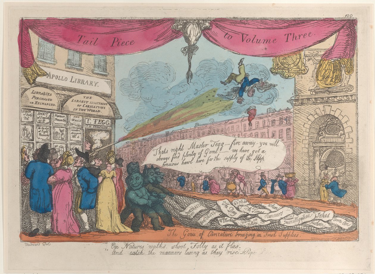 Tail Piece to Volume Three: The Genii of Caricature Bringing in Fresh Supplies by Thomas Rowlandson
