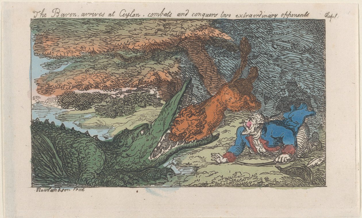 The Baron arrives at Ceylon, combats and conquers two extraordinary opponents, reissued 1811 by Thomas Rowlandson