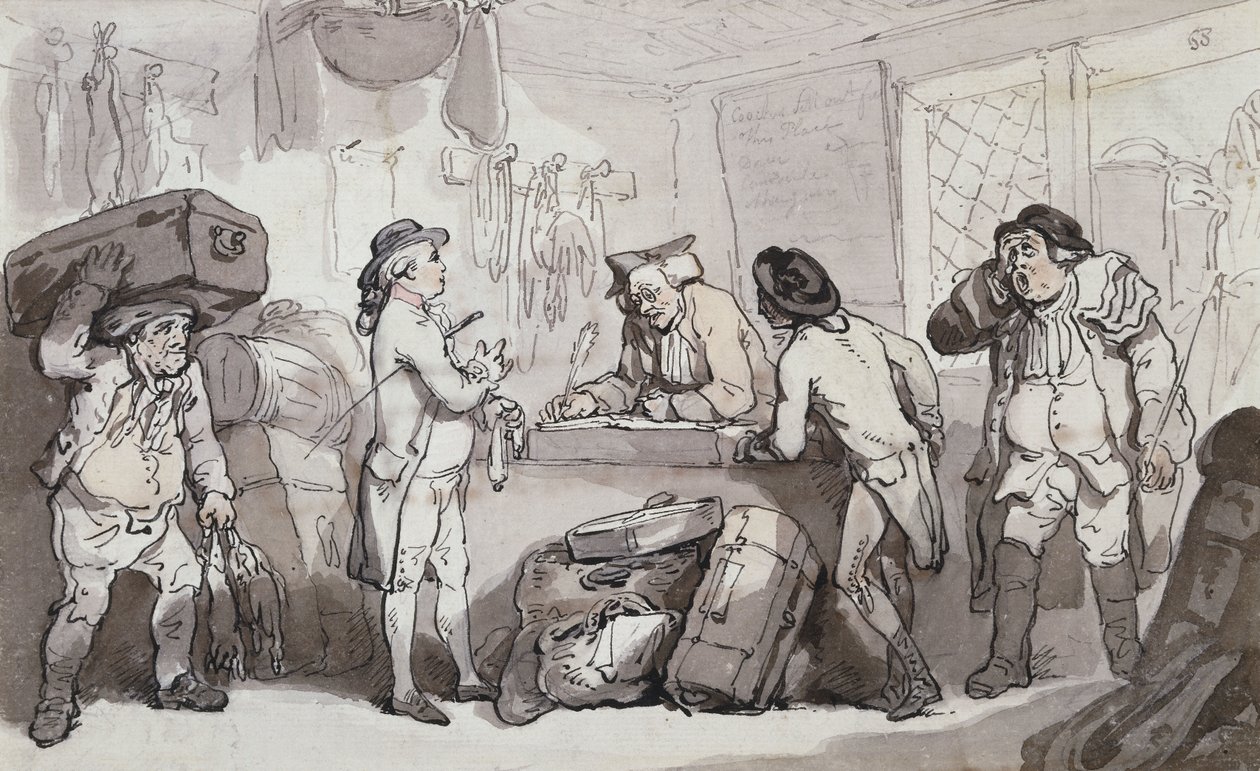 The Coach Booking Office: Thomas Rowlandson and Henry Wigstead Booking Their Passage by Thomas Rowlandson
