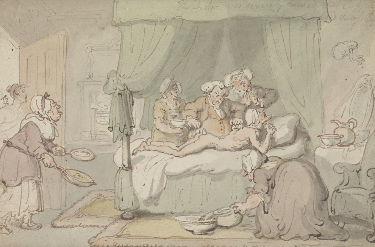 The Doctor is so severely bruised that cupping is judged necessary, c.1810 by Thomas Rowlandson