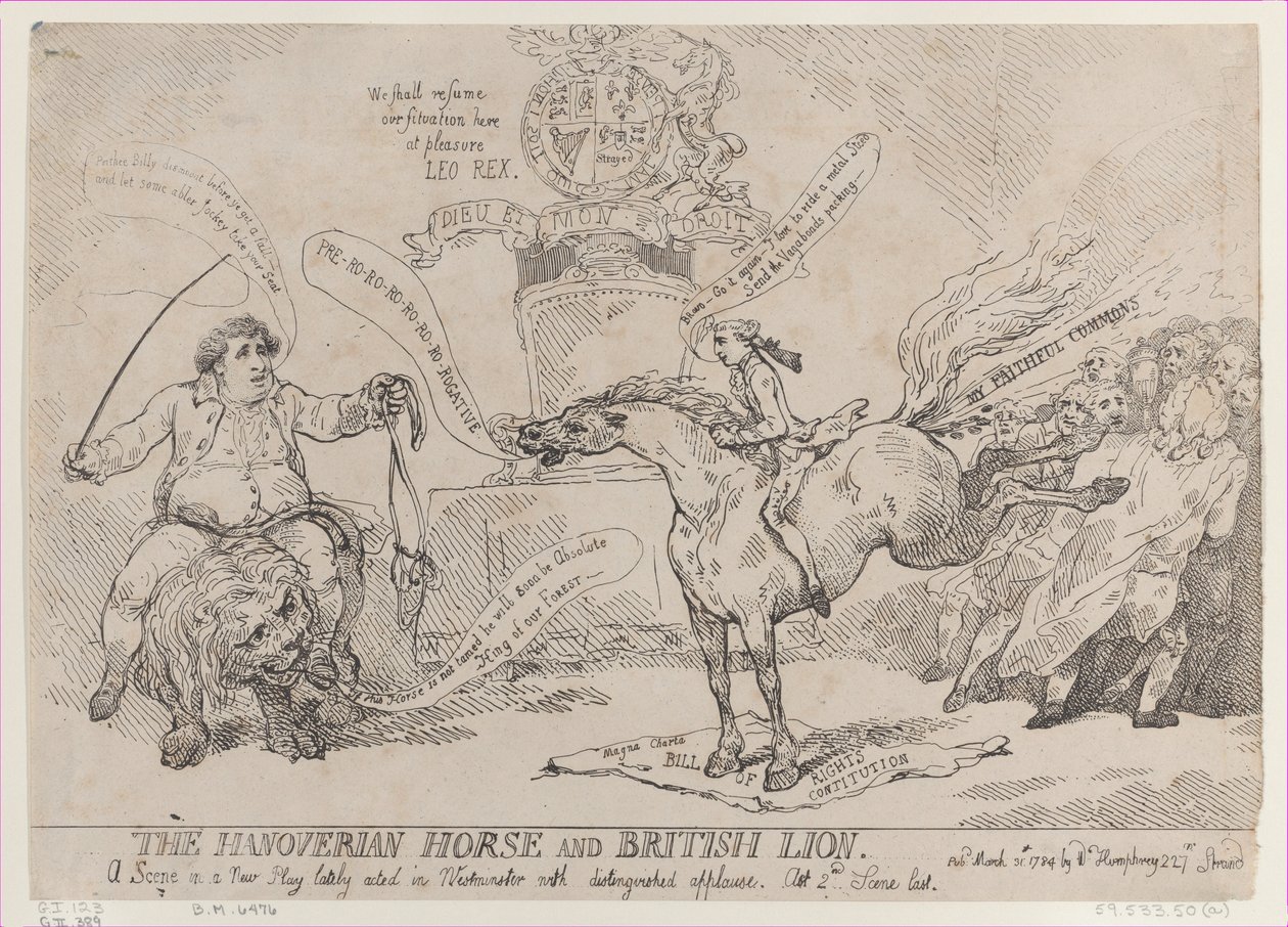 The Hanoverian Horse and British Lion, March 31, 1784 by Thomas Rowlandson