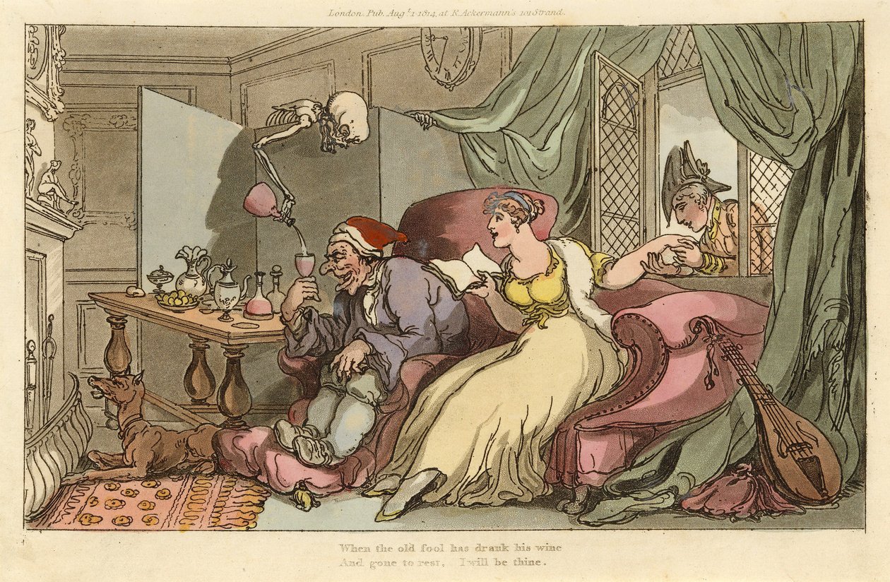 The Honeymoon, from The English Dance of Death, pub. 1816 (hand coloured engraving) by Thomas Rowlandson