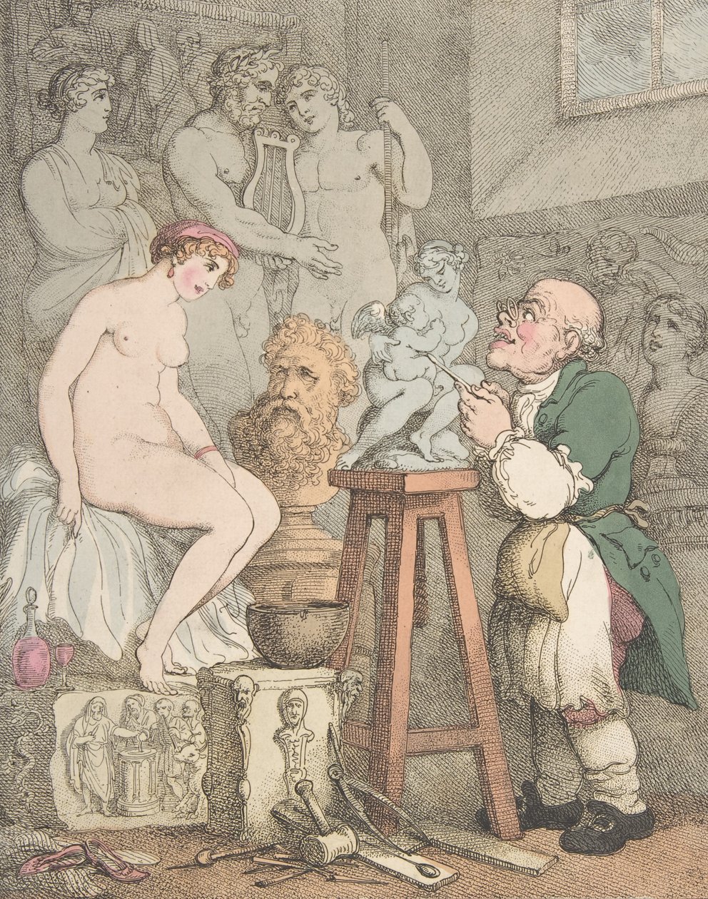 The Sculptor [Preparations for the Academy, Old Joseph Nollekens and his Venus] by Thomas Rowlandson
