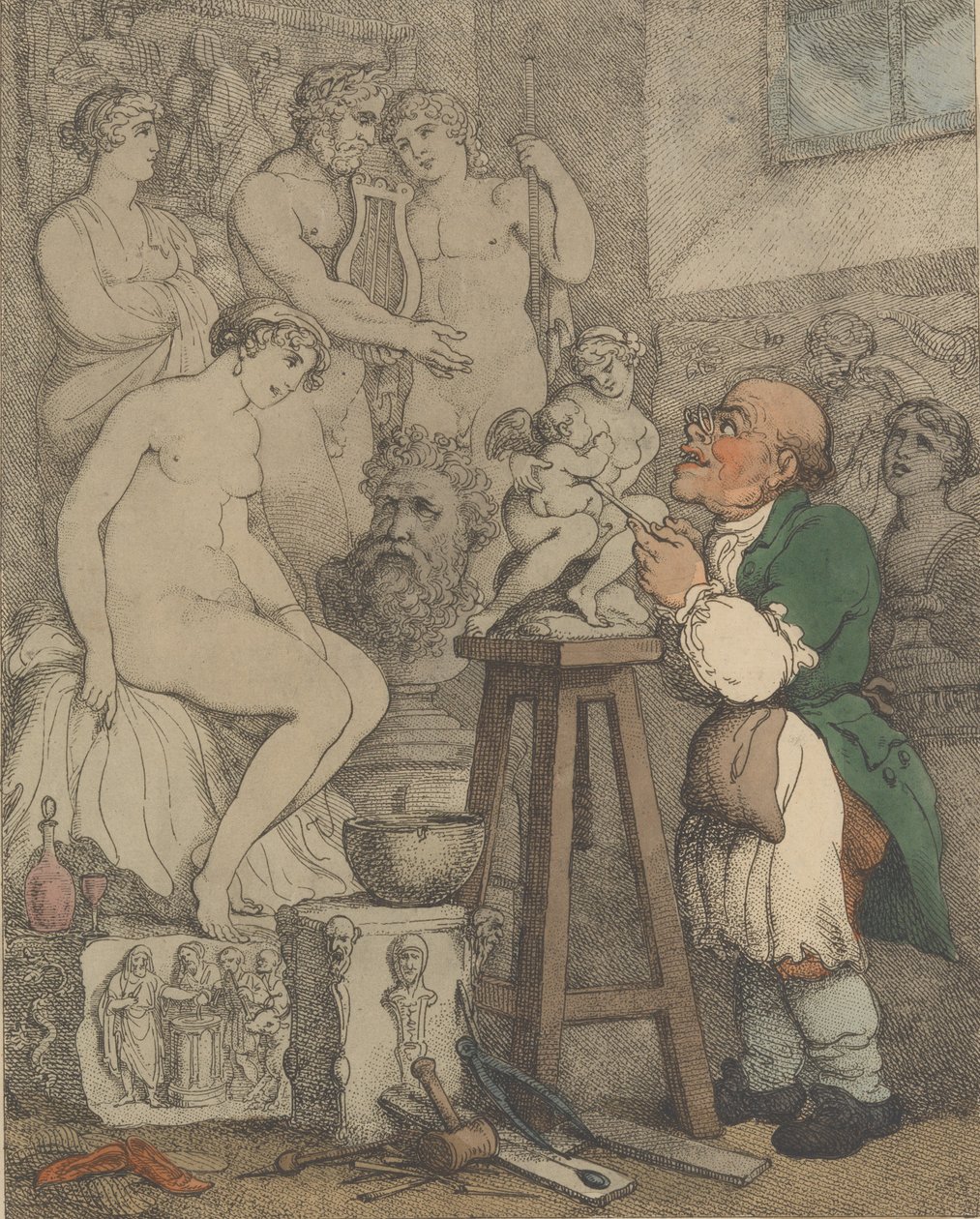 The Sculptor [Preparations for the Academy, Old Joseph Nollekens and his Venus] by Thomas Rowlandson