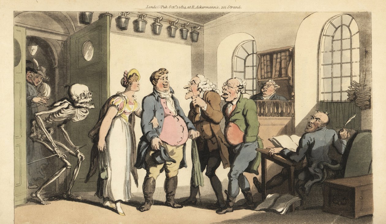 Death Surprises Ned Freeman at the Insurance Office by Thomas Rowlandson