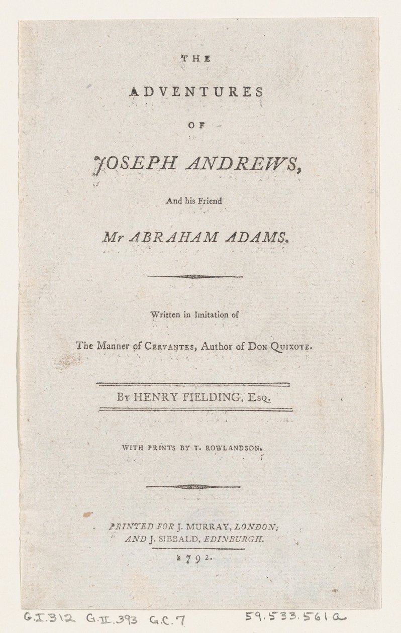 Title Page: The Adventures of Joseph Andrews, and His Friend Mr. Abraham Adams by Thomas Rowlandson