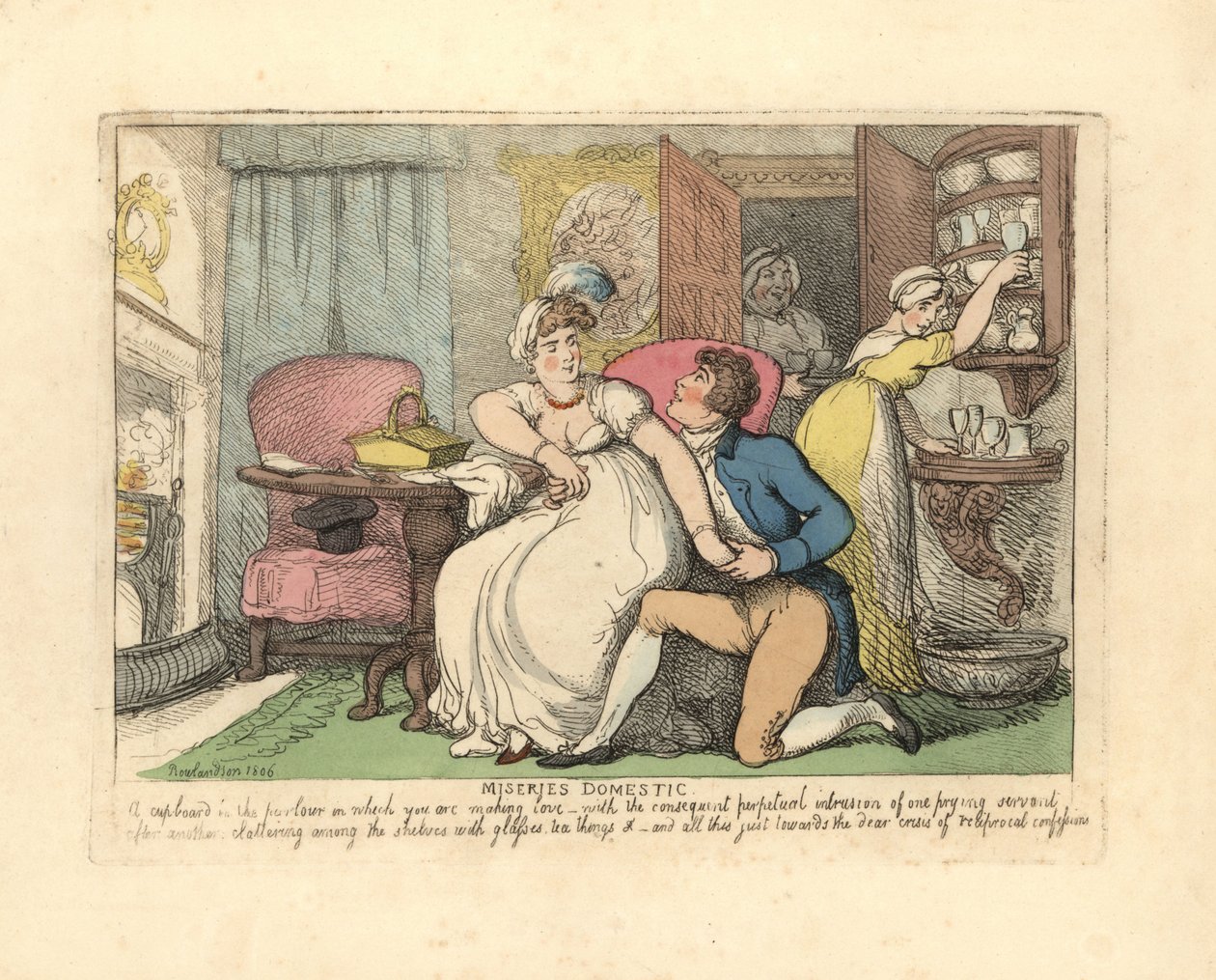 Two Lovers in a Parlour Disturbed by Prying Maids by Thomas Rowlandson