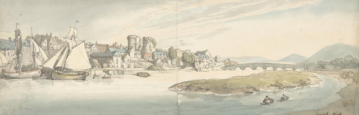 View of Town on a River Carwitham Castle, 1775-1827 by Thomas Rowlandson