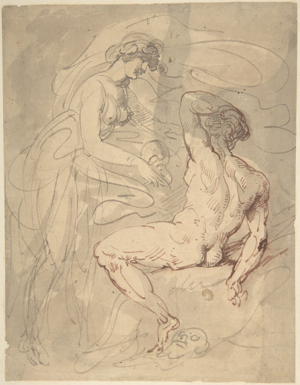 Woman Talking to a Seated Male Nude by Thomas Rowlandson