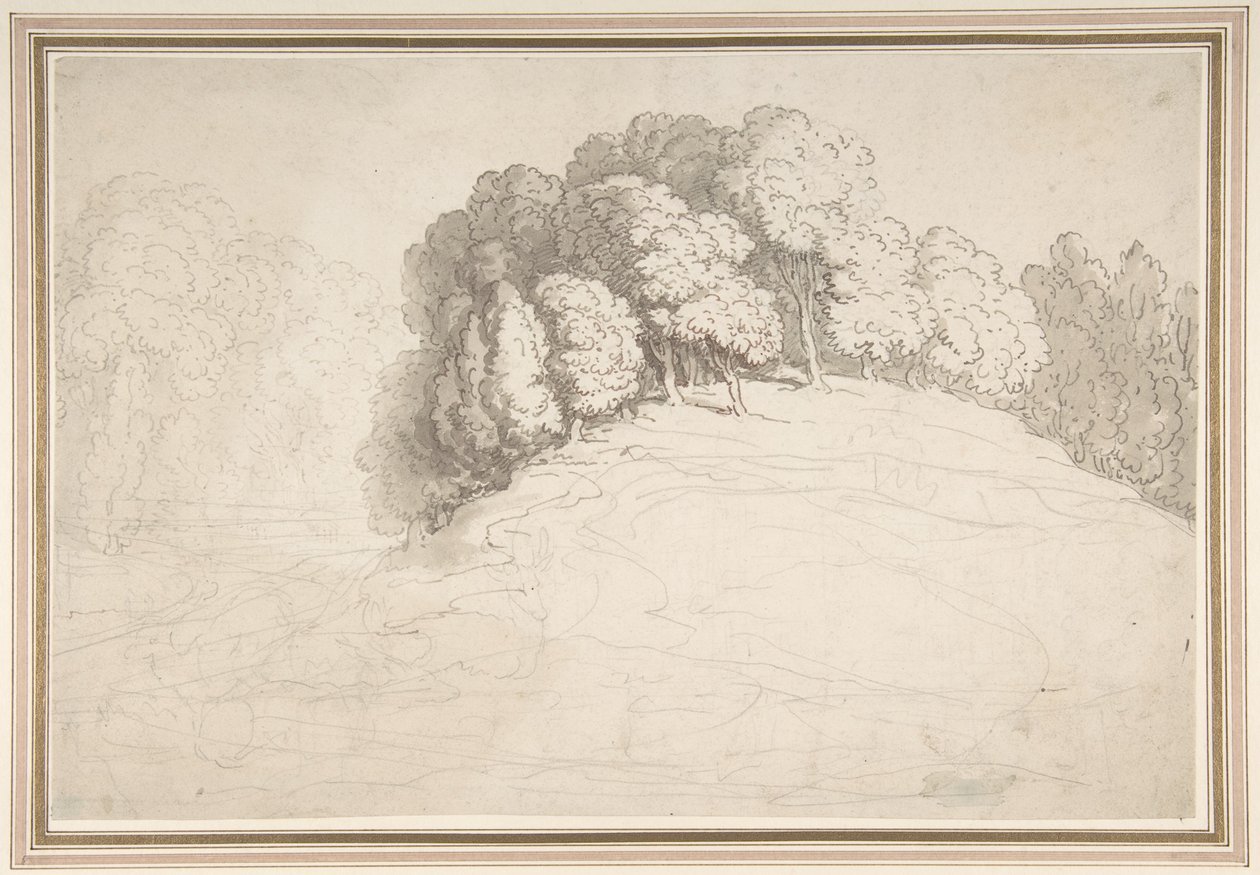 Wooded Hillside with Deer by Thomas Rowlandson