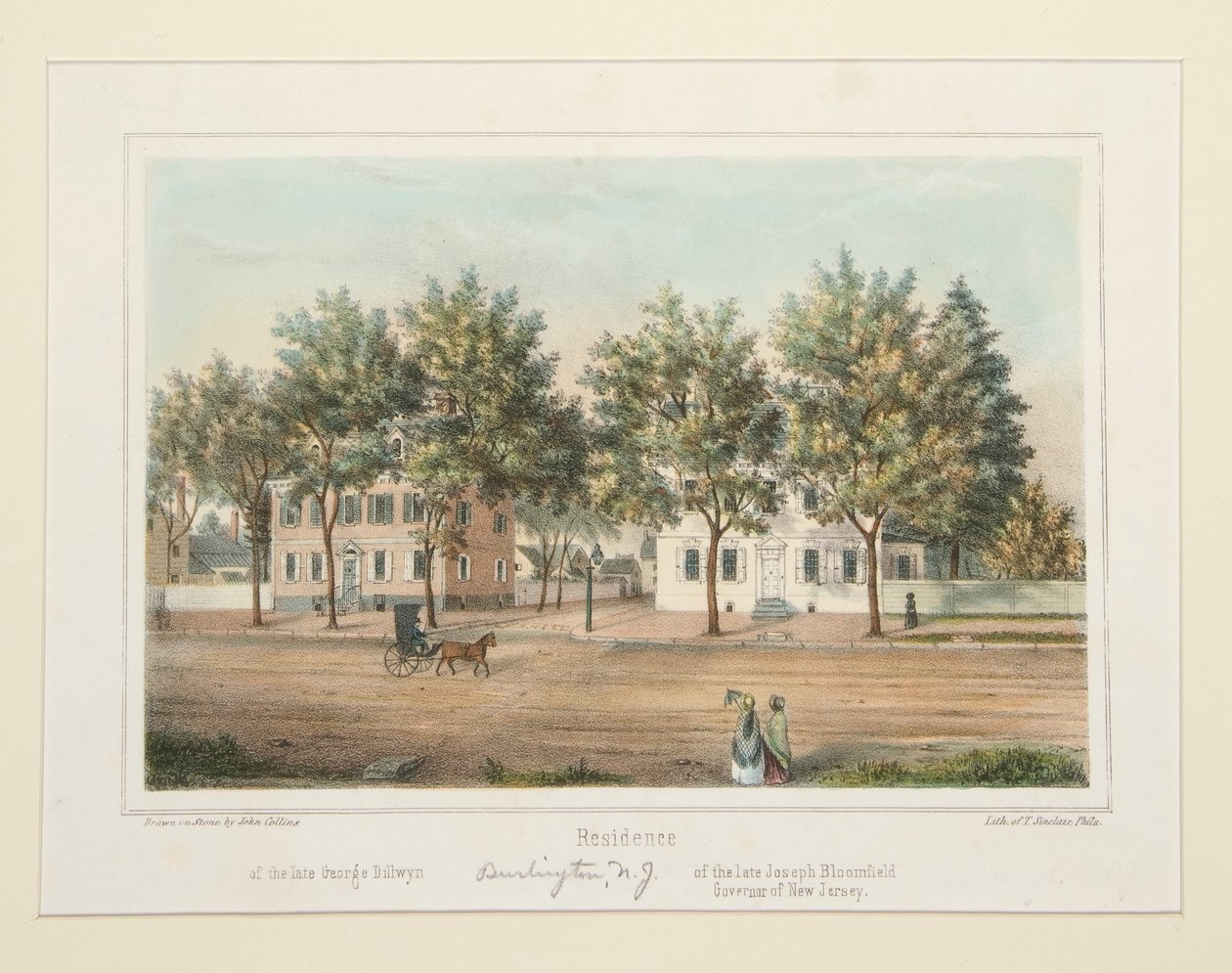Residence of the Late George Dillwyn of the Late Joseph Bloomfield (Burlington, NJ), from 14 Views of Burlington by Thomas S. Sinclair
