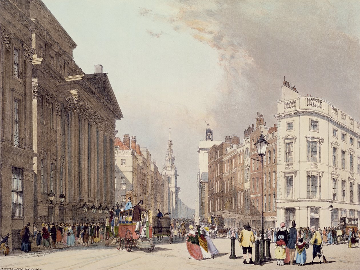 Mansion House and Cheapside, from 'London As It Is', Engraved and ...
