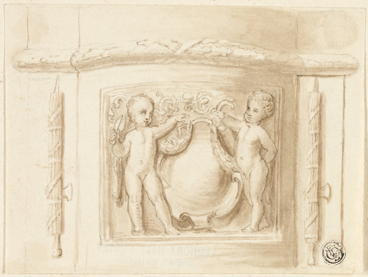 Base of Pilaster with Relief, with 2 Putti, Shield by Thomas Stothard