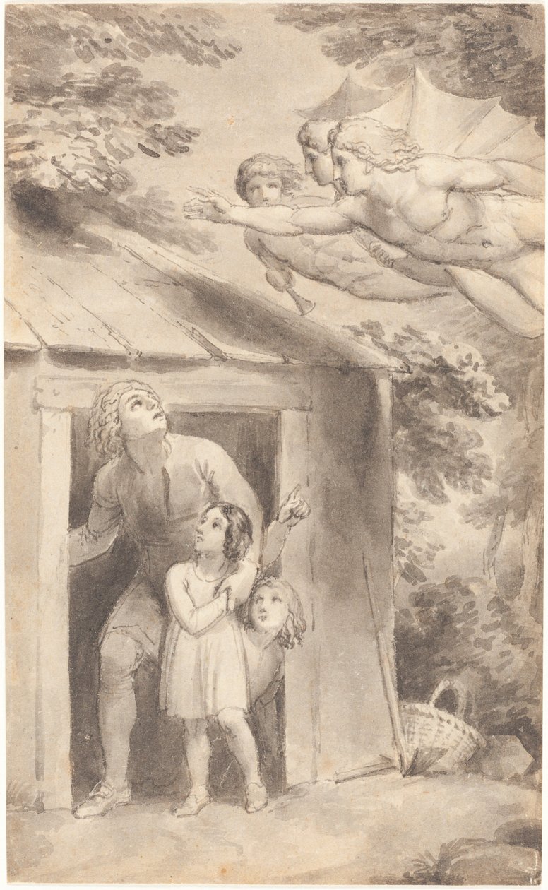 Peter and His Children Visited by Three Flying Figures by Thomas Stothard