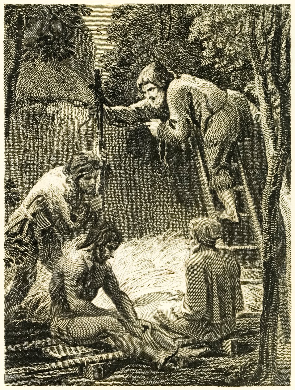 Robinson Crusoe and Friday Making a Tent to Lodge Friday’s Father and the Spaniard from The Life and Strange Surprising Adventures of Robinson Crusoe, or York, Mariner by Daniel Defoe by Thomas Stothard