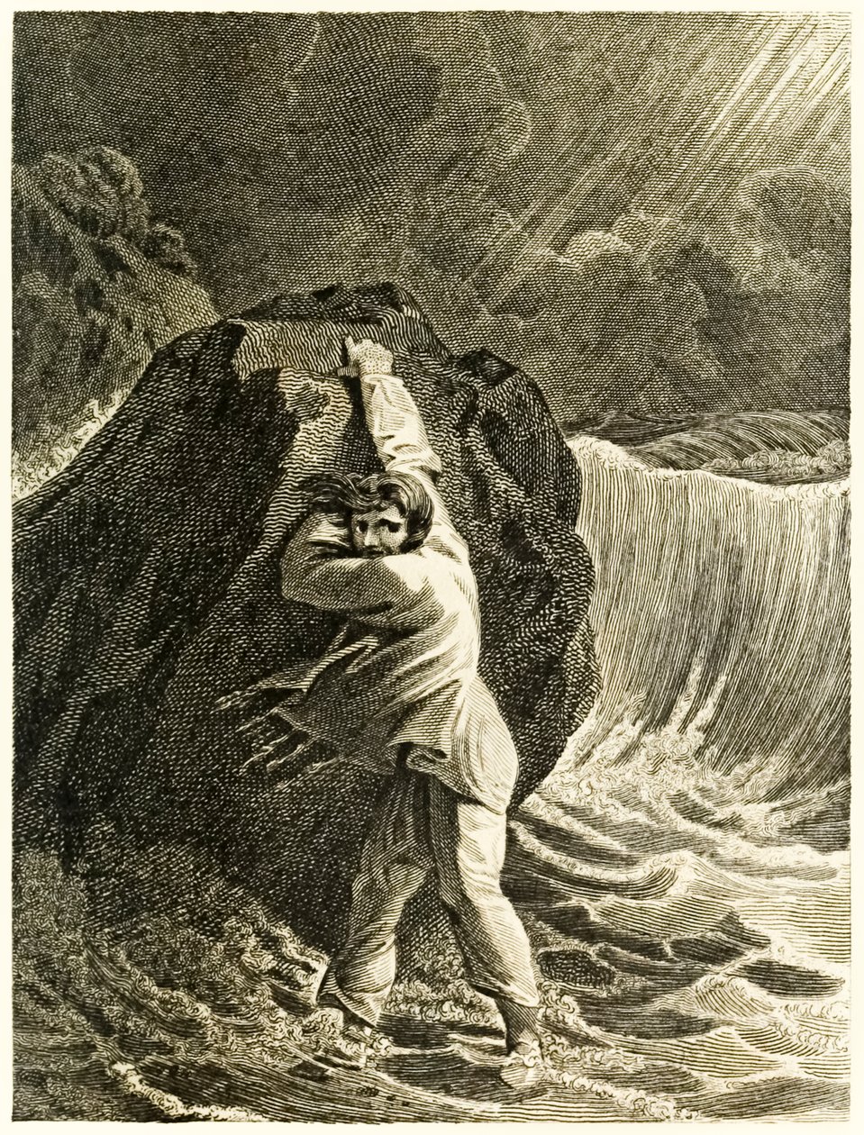 Robinson Crusoe Shipwrecked and Clinging to a Rock from The Life and Strange Surprising Adventures of Robinson Crusoe, or York, Mariner by Daniel Defoe by Thomas Stothard