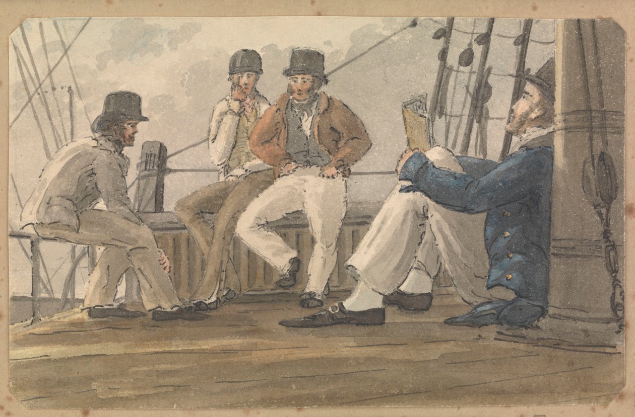 Four Sailors Relaxing on Deck, One Reading by Thomas Streatfeild