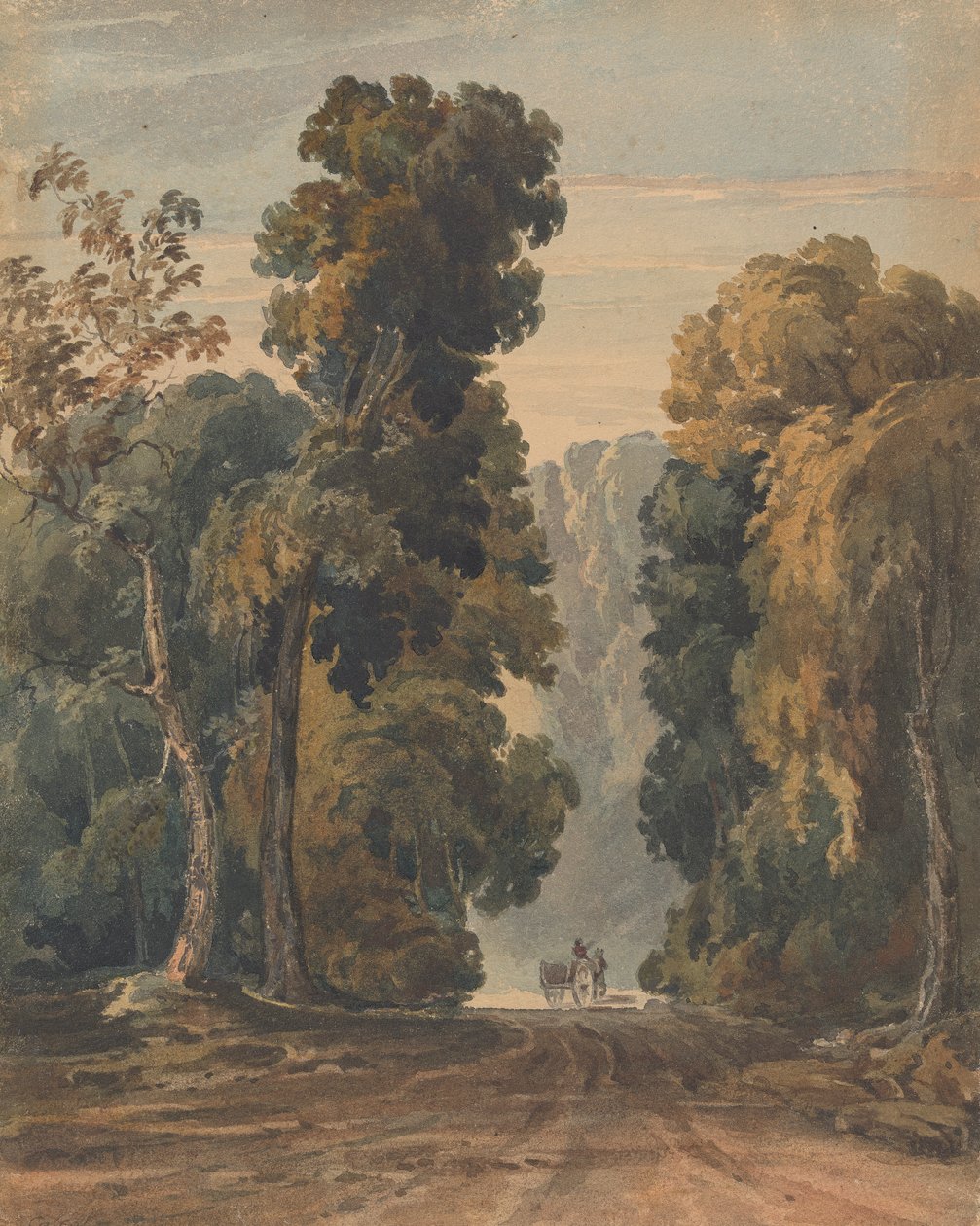 Horse, Cart and Driver on Wide, Tree-lined Lane by Thomas Sully