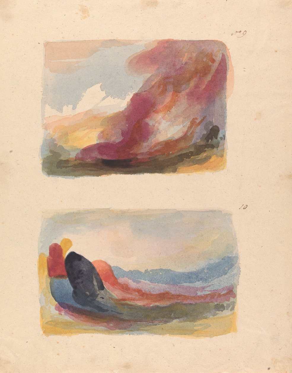 Two Drawings on One Sheet: Landscape - Color Wash, Titian (No. 9); Landscape - Color Wash, Rubens (No. 10) by Thomas Sully