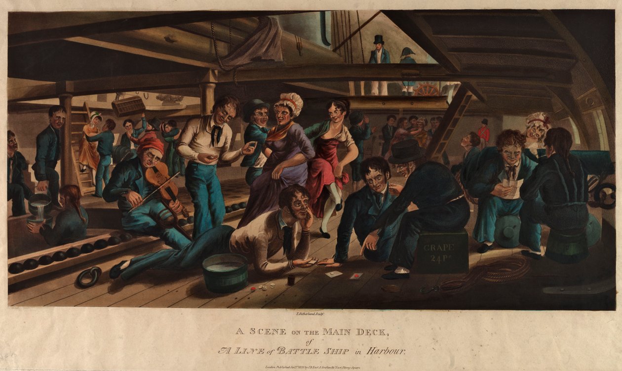 A Scene on the Main Deck of a Line of Battle Ship in Harbour by Thomas Sutherland