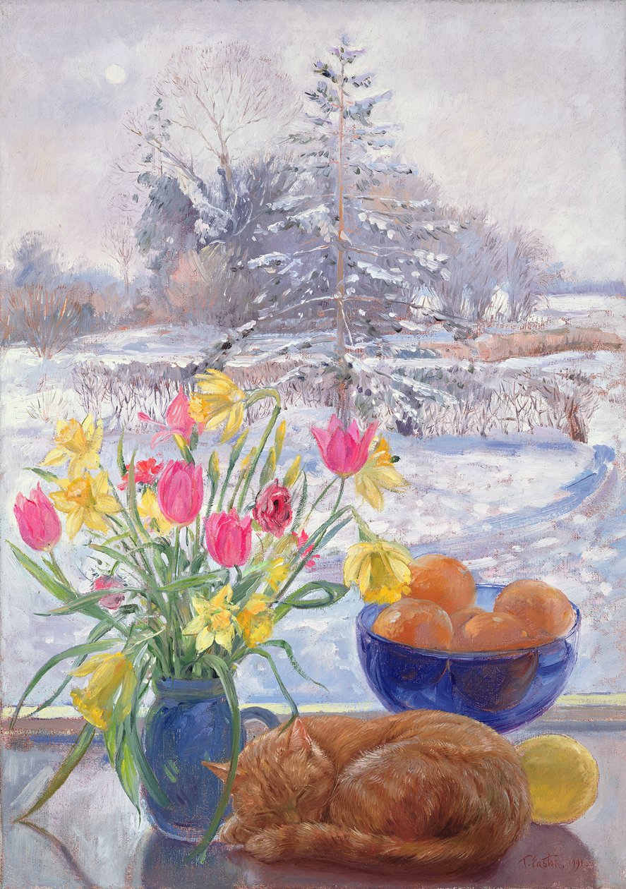 Curled Cat with Flowers by Timothy Easton