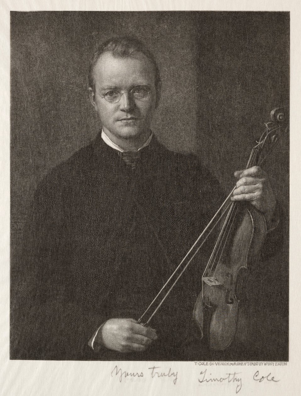 Old Italian Masters: Portrait of Timothy Cole Man with Violin, 1892 by Timothy Cole