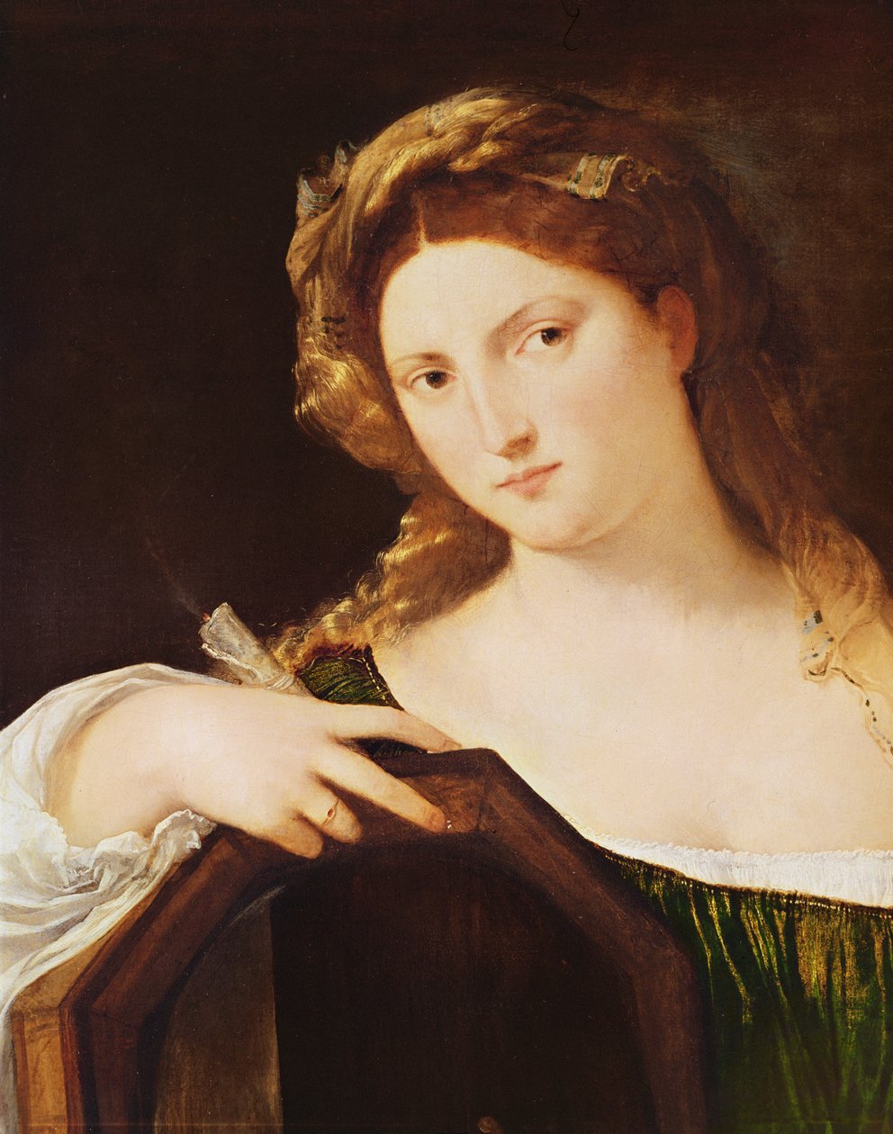 Detail of Allegory of Vanity, or Young Woman with a Mirror by Tiziano Vecelli