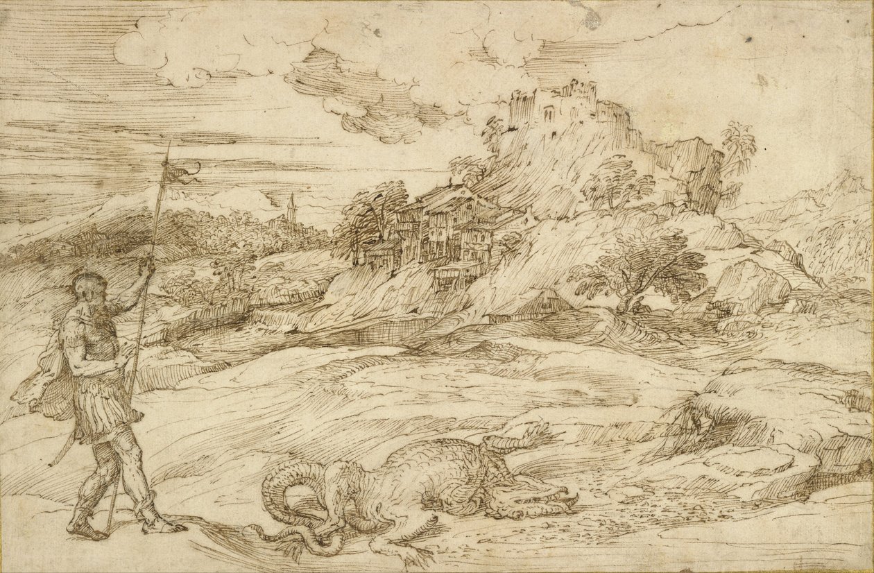 Landscape with St. Theodore Overcoming the Dragon by Tiziano Vecelli