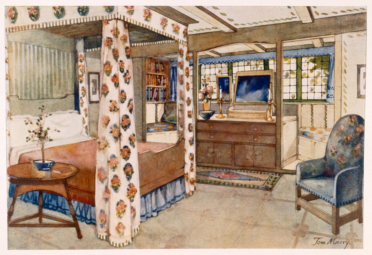 A bedroom for a country house in the Arts and Crafts Style by Tom Merry