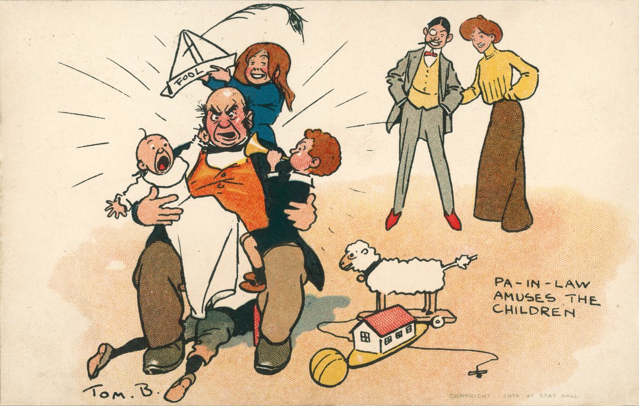 Grandfather looking after the children by Tom Browne