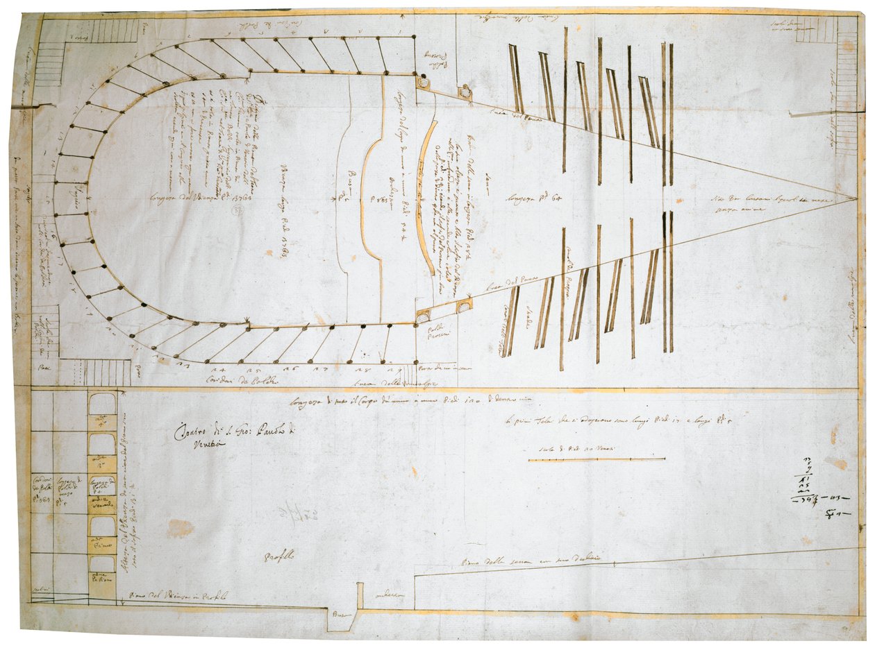 Floor Plan for the Teatro Santi Giovanni e Paolo in Venice, Designed by Carlo Fontana, 1654 by Tomaso Bezzi