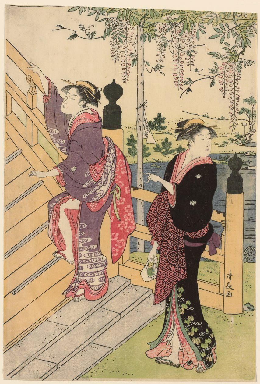 Admiring the Wisteria at Kameido Shrine by Torii Kiyonaga