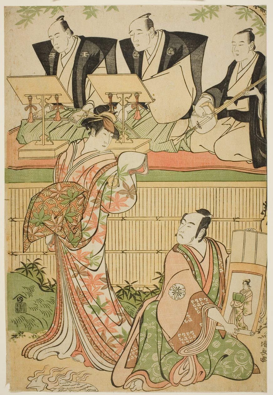 The Actors Matsumoto Koshiro IV as Ukita Sakingo and Sawamura Sojuro III as the Ghost of the Courtesan Takao, in the play 