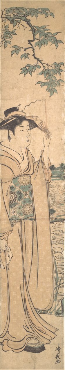 Woman with Fan on the Banks of the Sumida River by Torii Kiyonaga