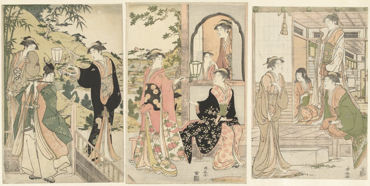Yoshitsune Serenades Joruri Hime by Torii Kiyonaga