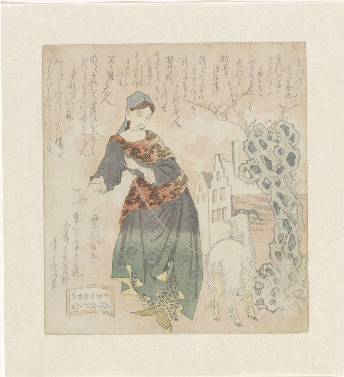 European Woman with Goat by Totoya Hokkei