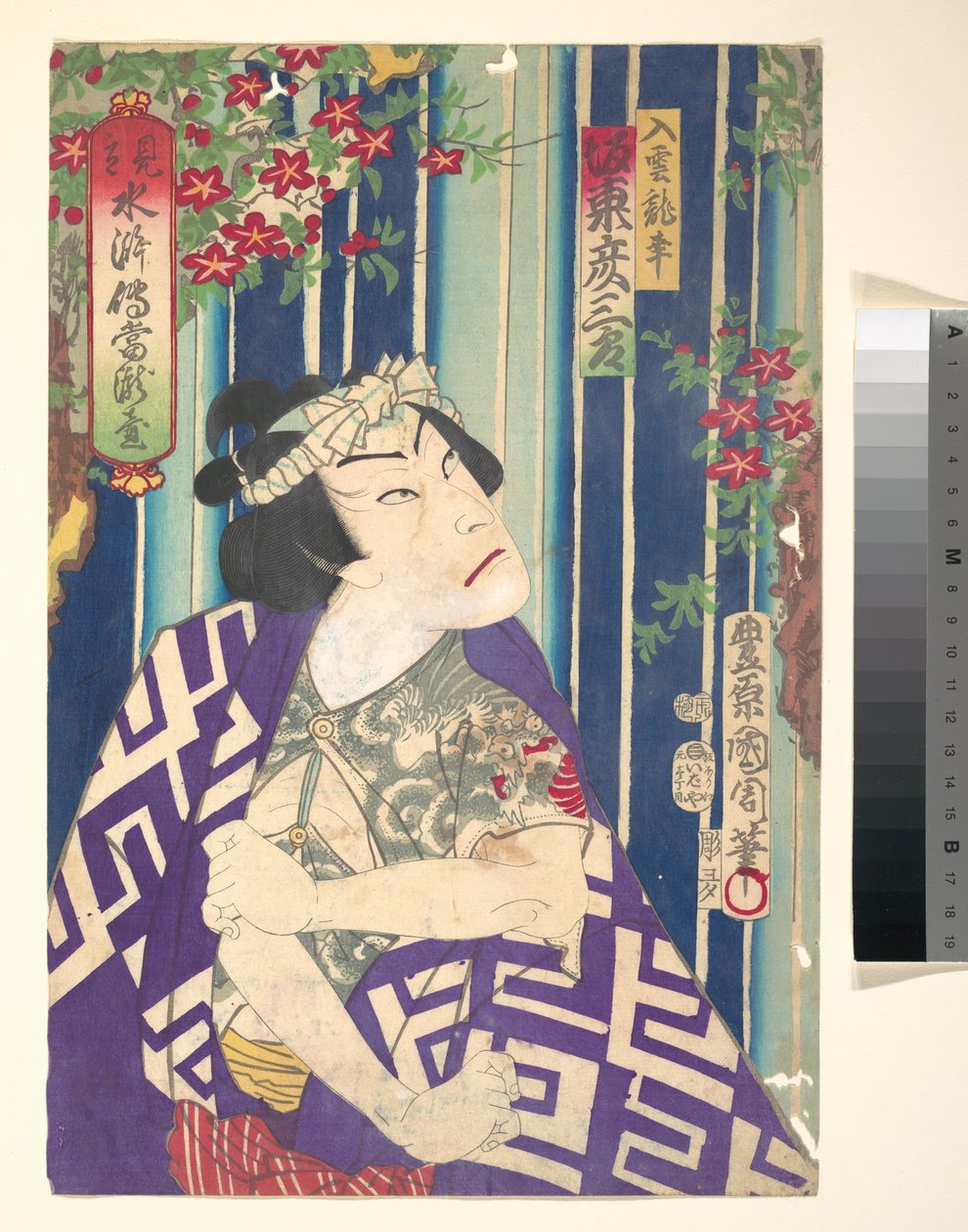 Imaginary Portrait, Shuihuzhuan of Stage: Tōryūdai - Actor, Bandō Hikozaburō as Nyūunryū by Toyohara Kunichika